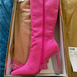 Elegant Fuchsia Rhinestone Heeled Boots
